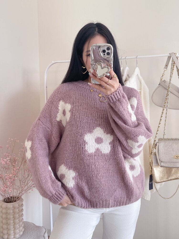 Daisy Flower Knit Sweater / Dusty Pink