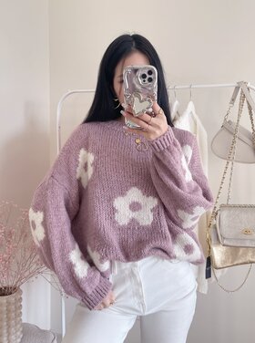 Daisy Flower Knit Sweater / Dusty Pink