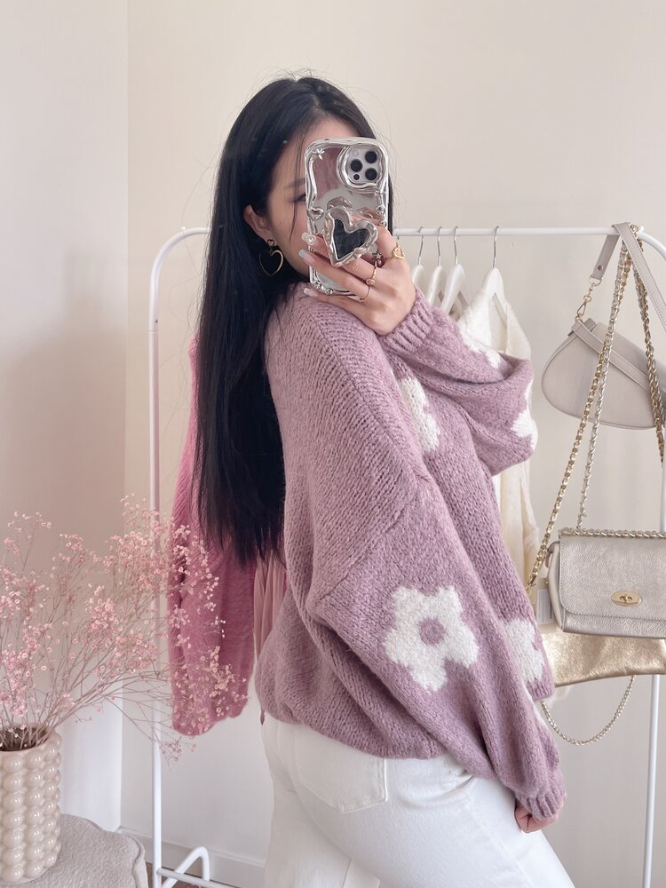 Daisy Flower Knit Sweater / Dusty Pink