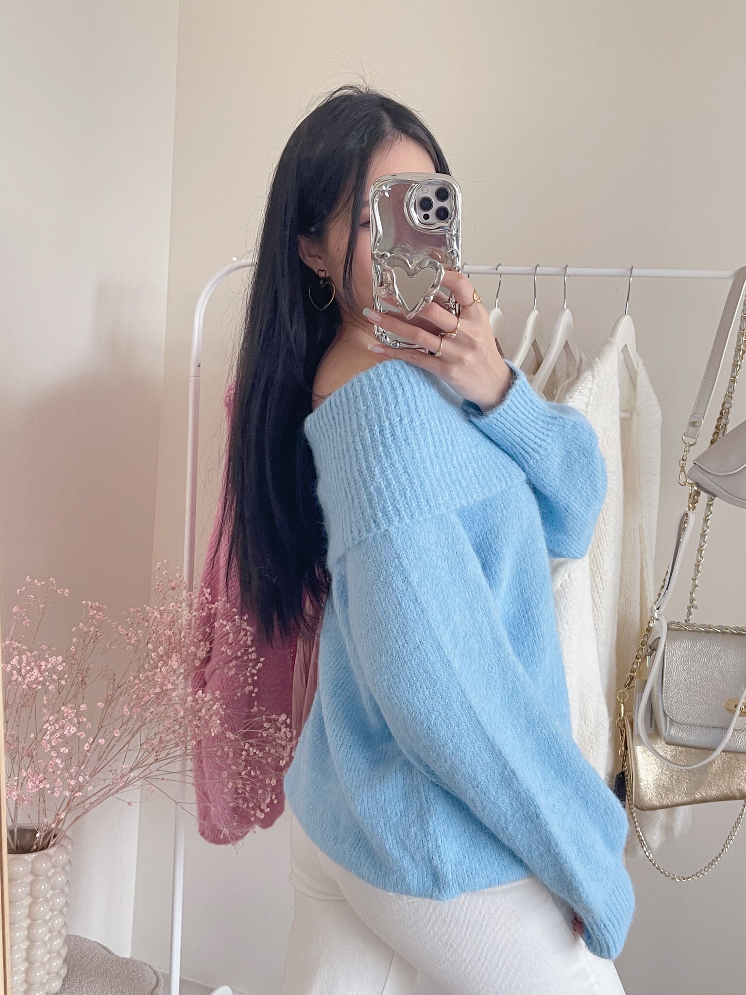 Lumi Off Shoulder Sweater Blue Hello My Love