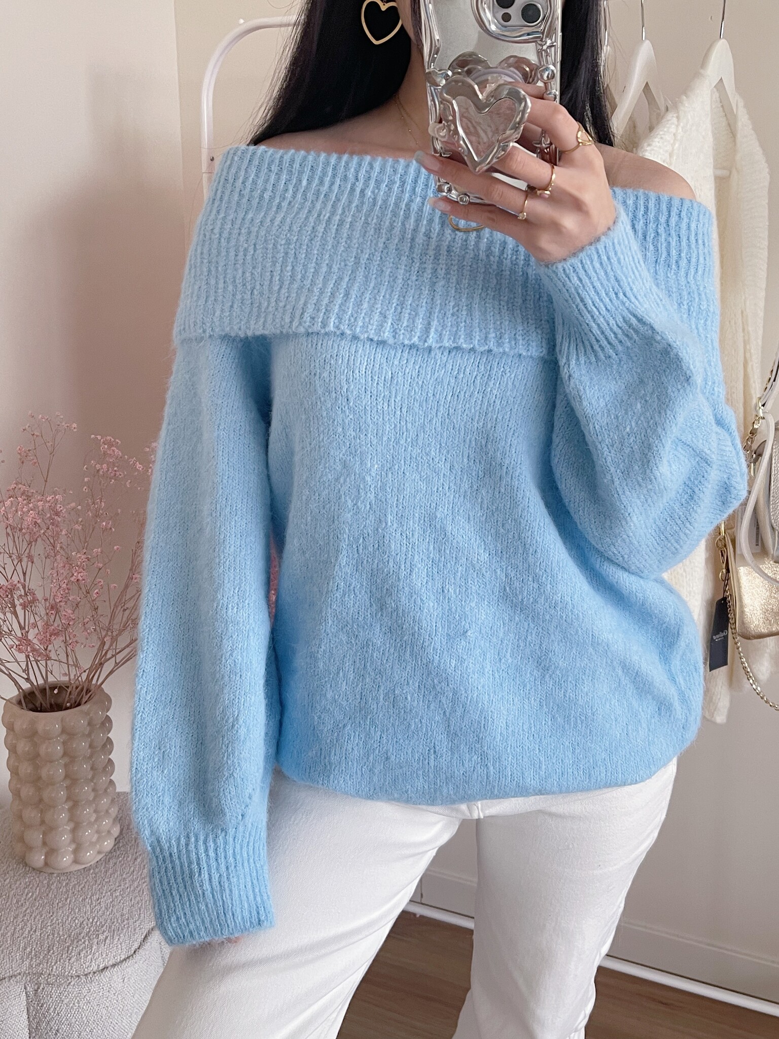 Lumi Off Shoulder Sweater Blue Hello My Love