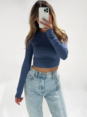 Shae Basic Long Sleeve Top / Denim Blue