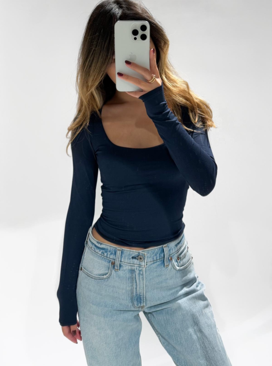 Blue long sleeve top deals