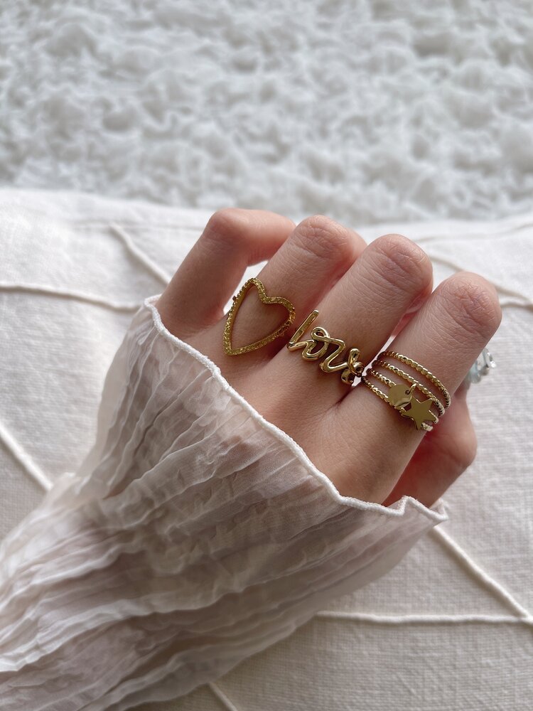 Gold Striped Star & Circle Charm Ring
