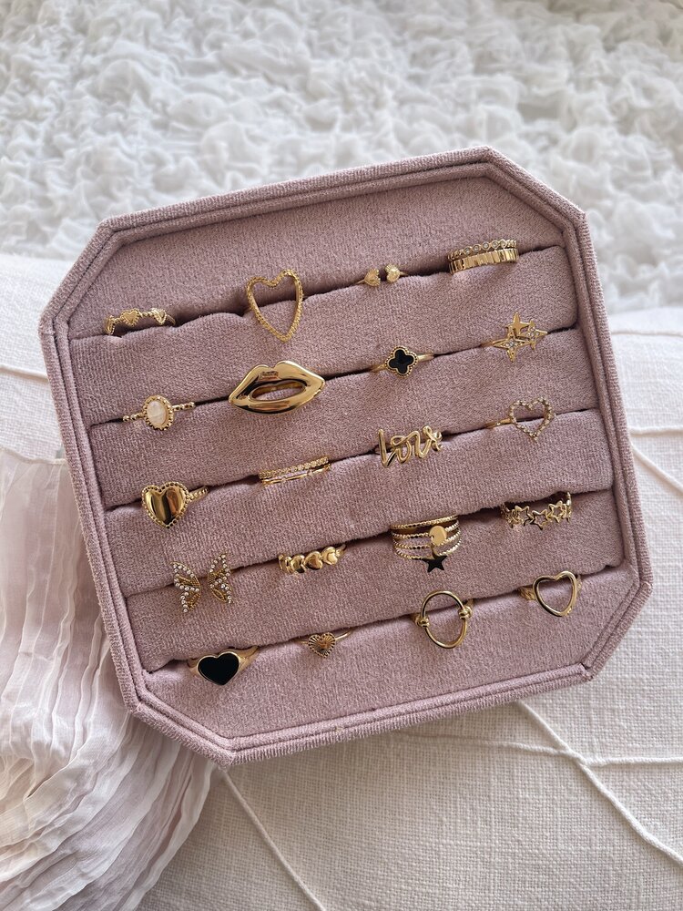 Gold Striped Star & Circle Charm Ring