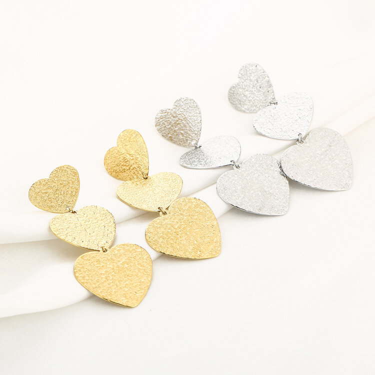 Gold Hammered Heart Statement Earrings