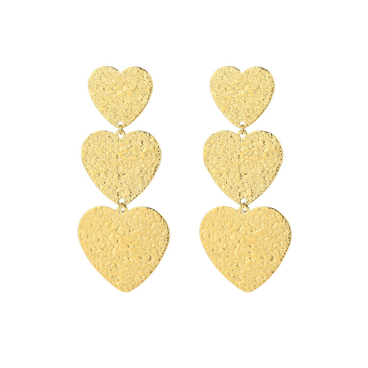 Gold Hammered Heart Statement Earrings