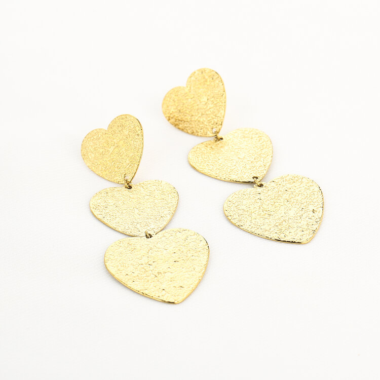 Gold Hammered Heart Statement Earrings