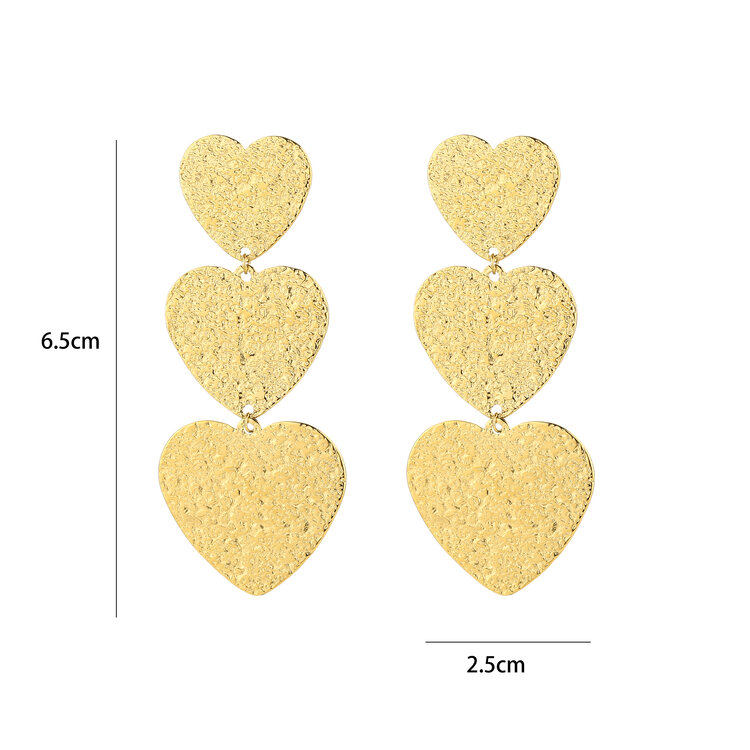 Gold Hammered Heart Statement Earrings