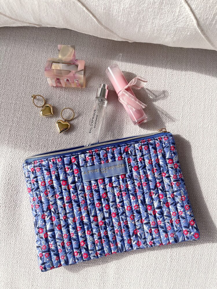 Lizzie Flower Pouch / Blue & Pink