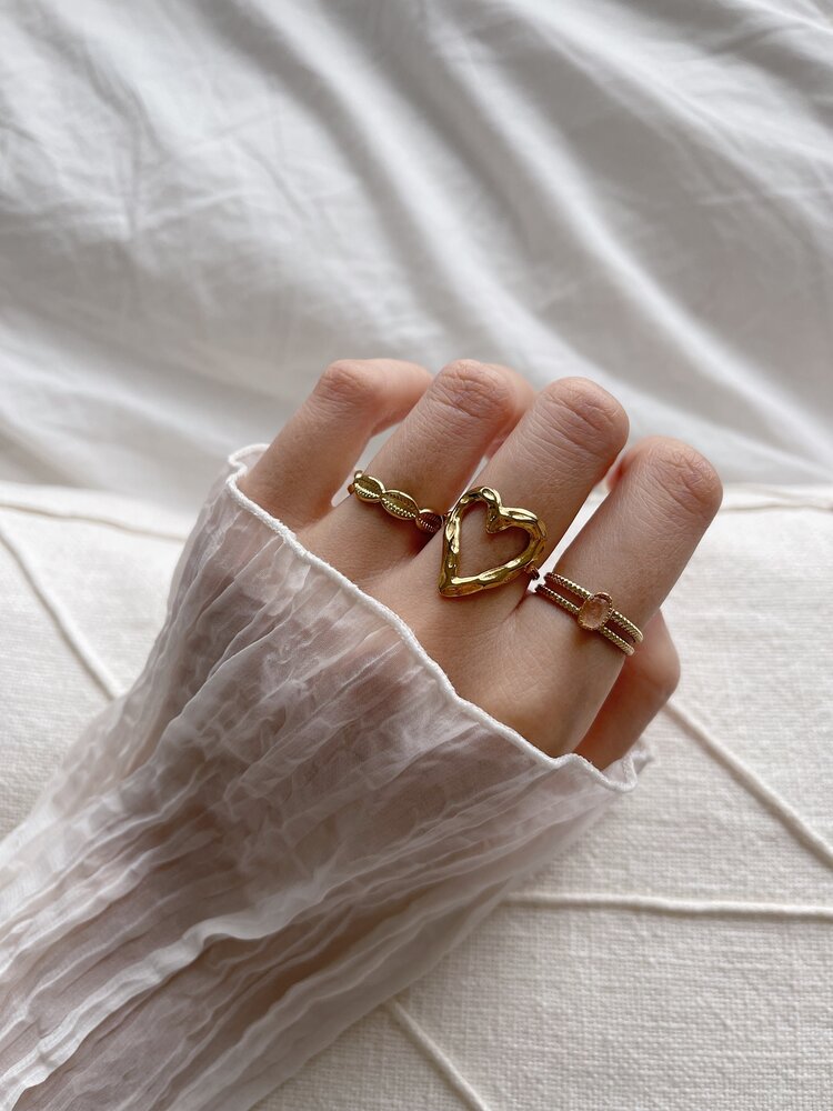 Gold Stone Double Ring / Pink