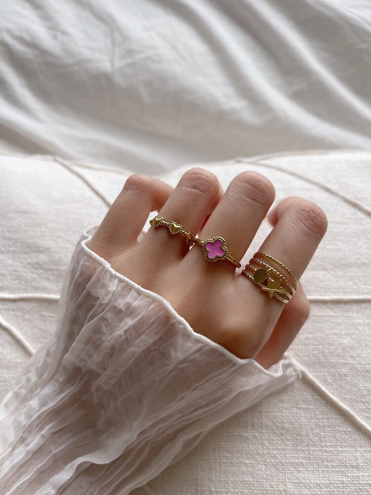 Gold Striped Star & Circle Charm Ring