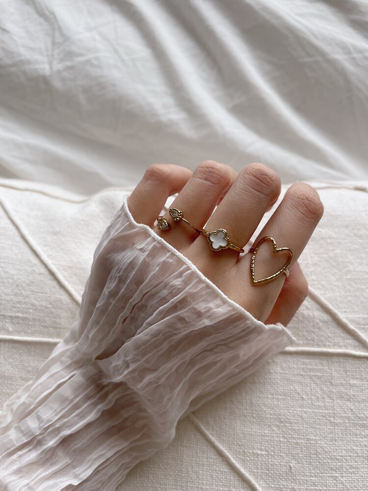 Gold Four Leaf Clover Ring / White