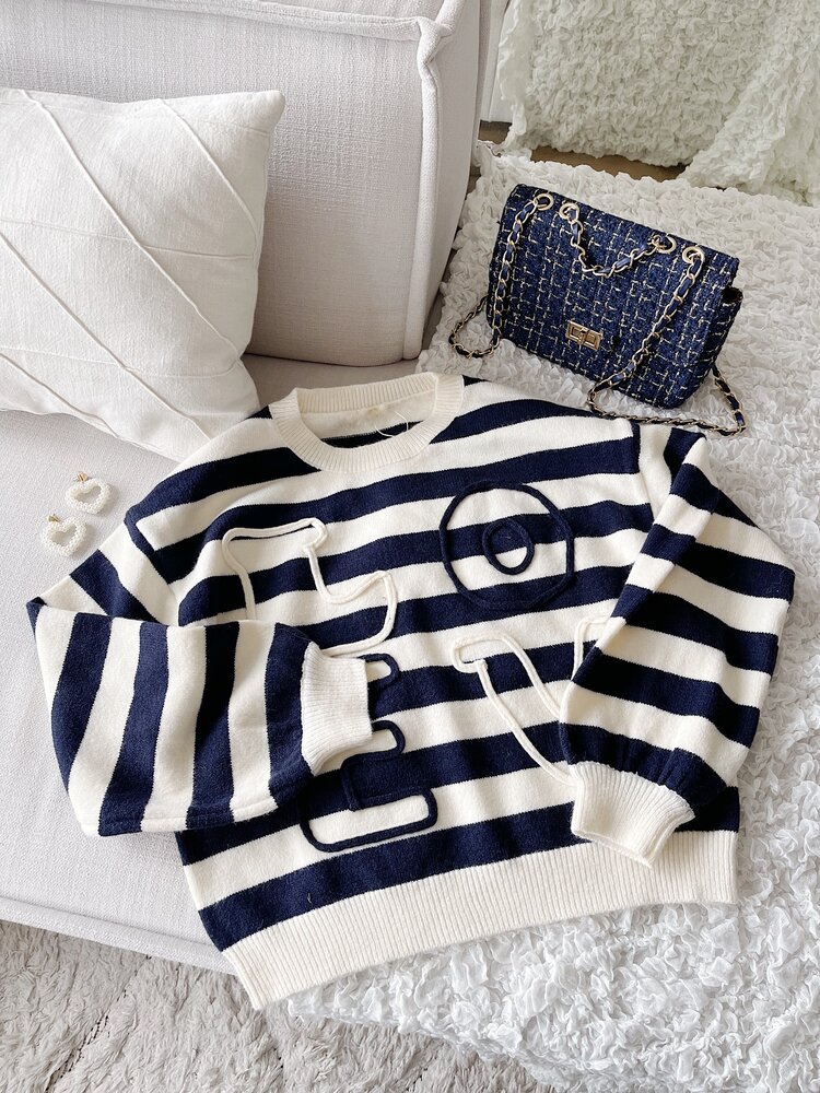 Issey Striped Love Sweater / Navy