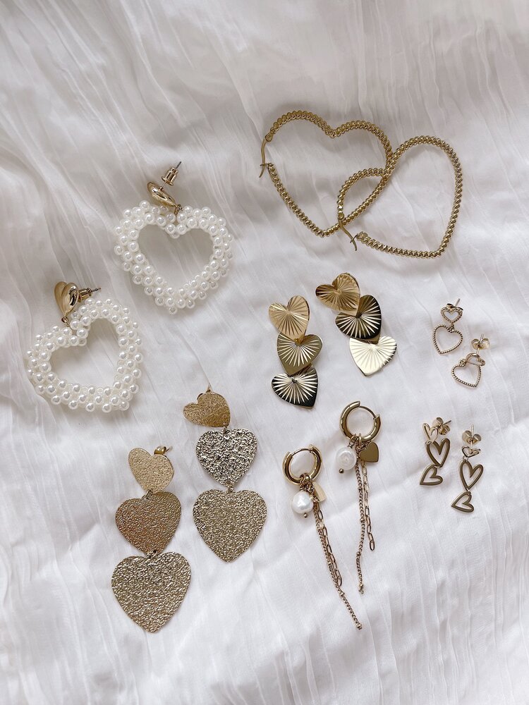 Gold Hammered Heart Statement Earrings