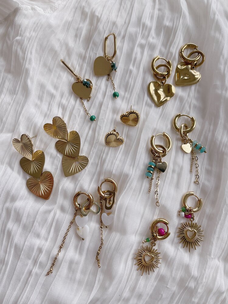 Gold Double Heart Dangle Party Earrings