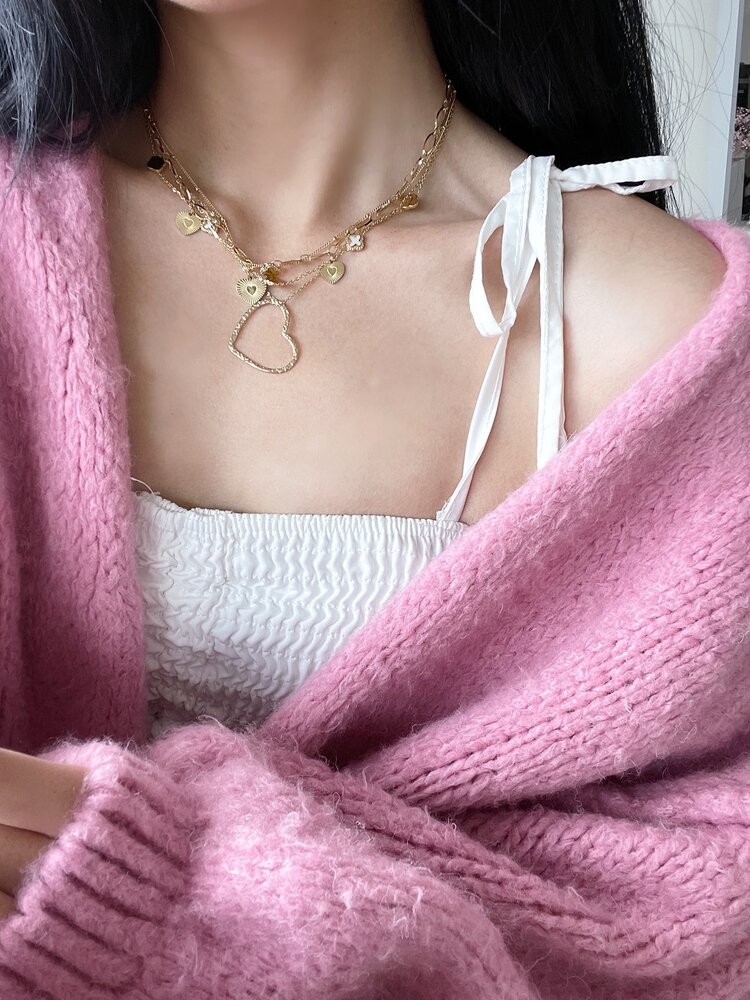 Gold Vintage Clover Necklace / White