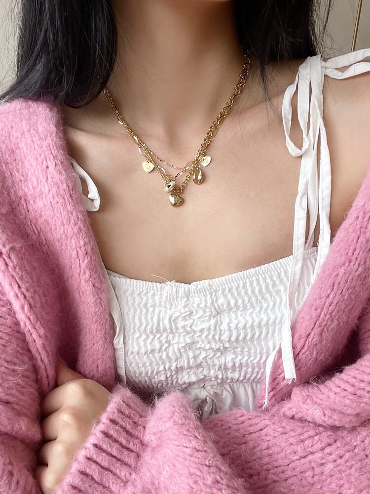 Gold Three Heart Coins Necklace