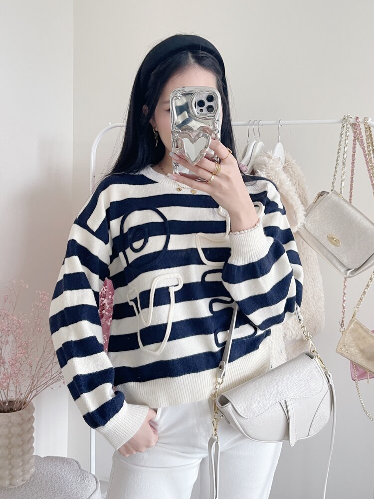 Issey Striped Love Sweater / Navy
