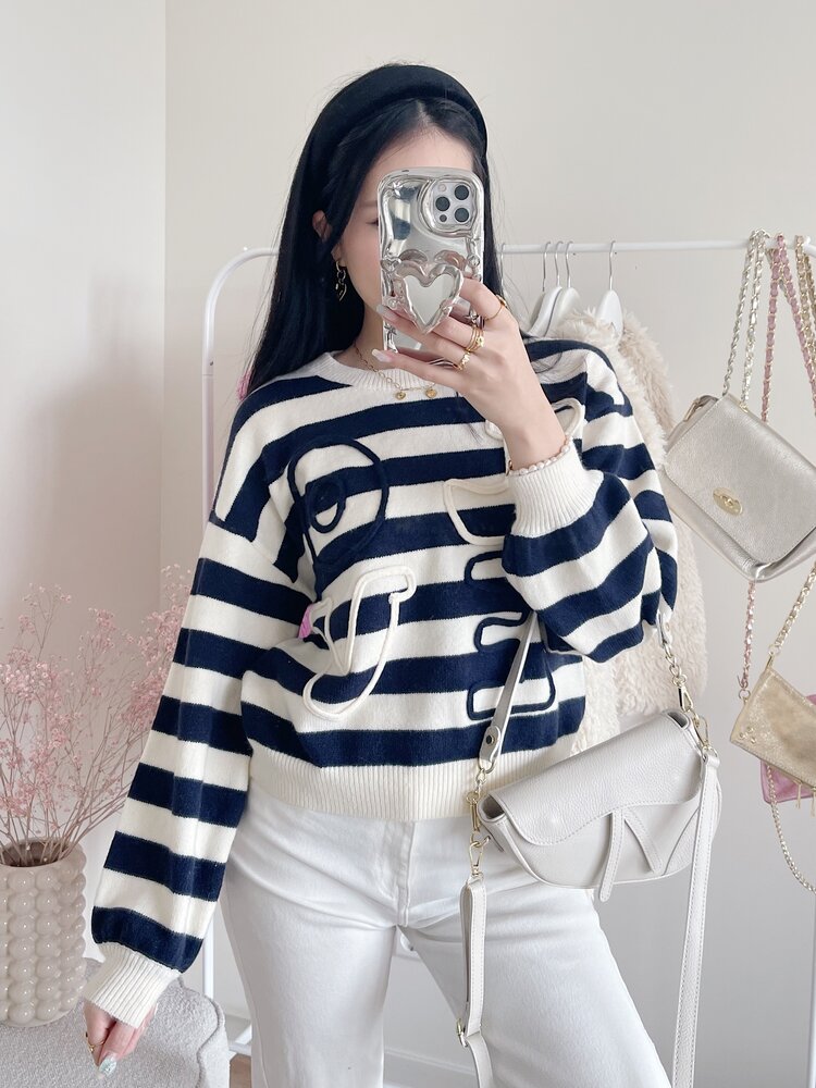 Issey Striped Love Sweater / Navy