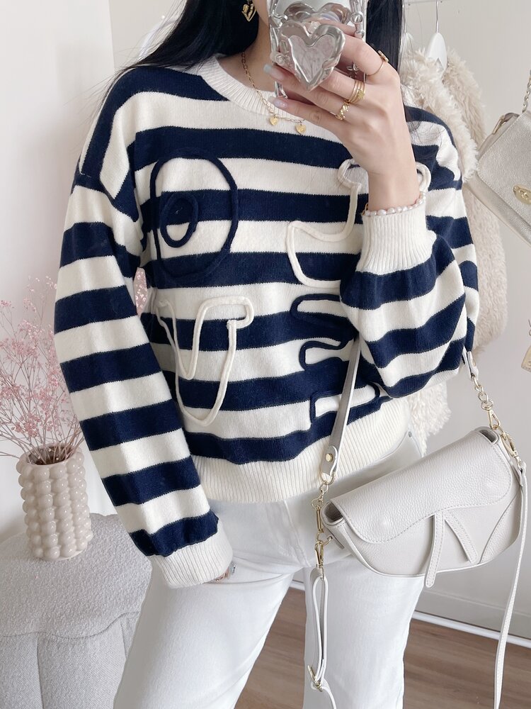 Issey Striped Love Sweater / Navy