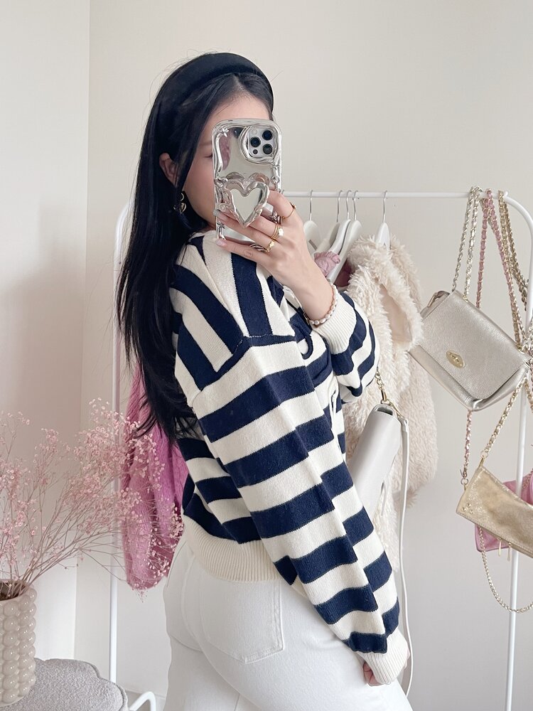 Issey Striped Love Sweater / Navy