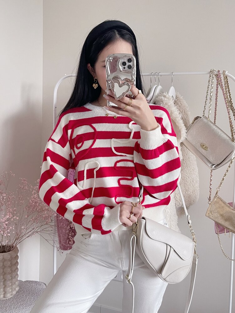 Issey Striped Love Sweater / Red