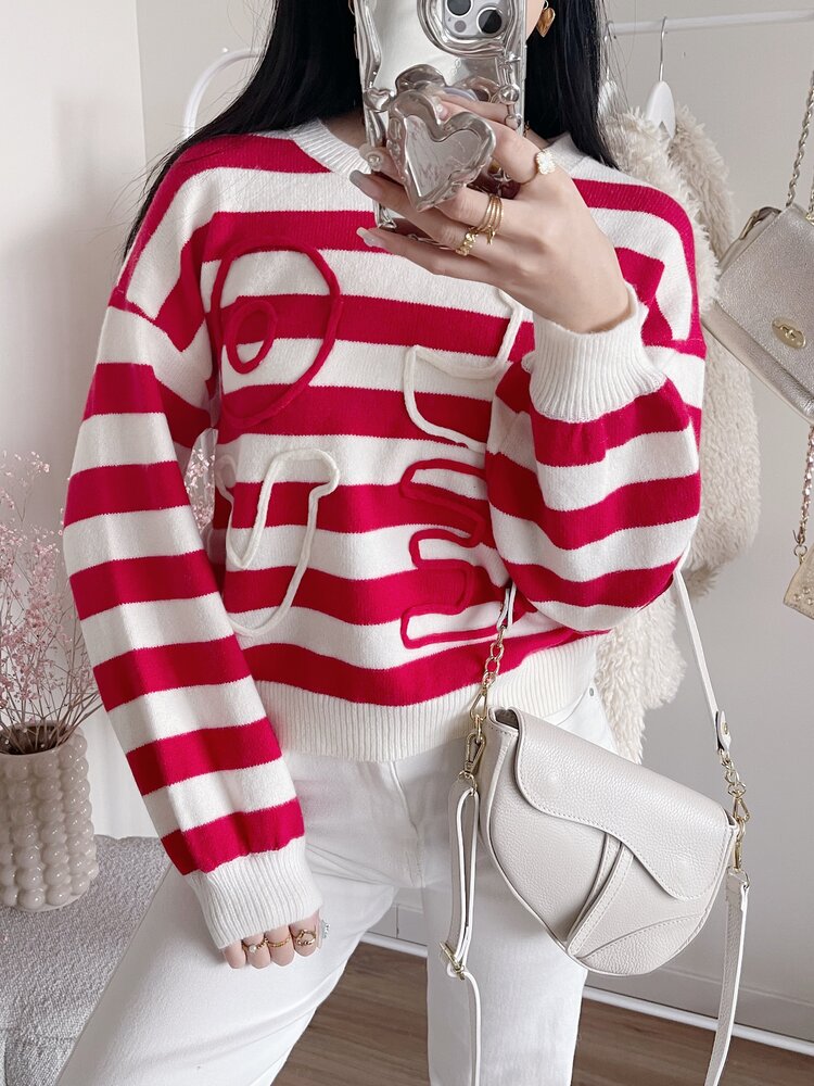 Issey Striped Love Sweater / Red