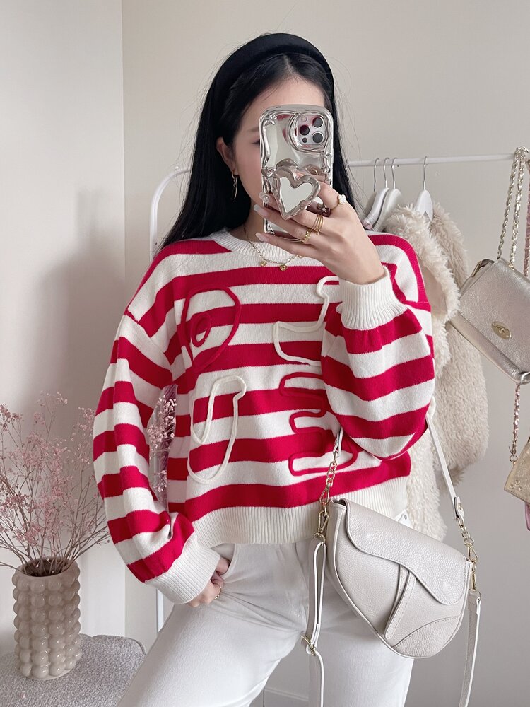 Issey Striped Love Sweater / Red