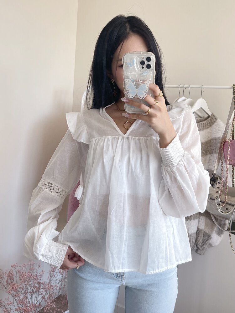 Lenae Ruffle Blouse / Baby Pink