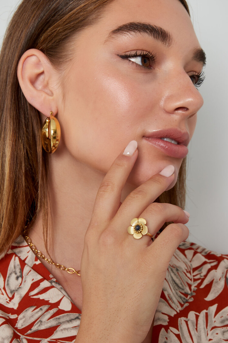 Gold Sweet Flower Ring /  Green