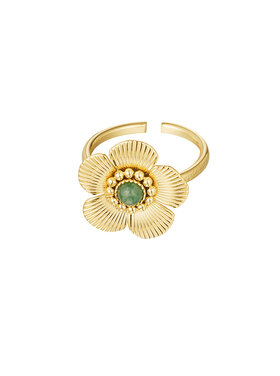 Gold Sweet Flower Ring /  Green