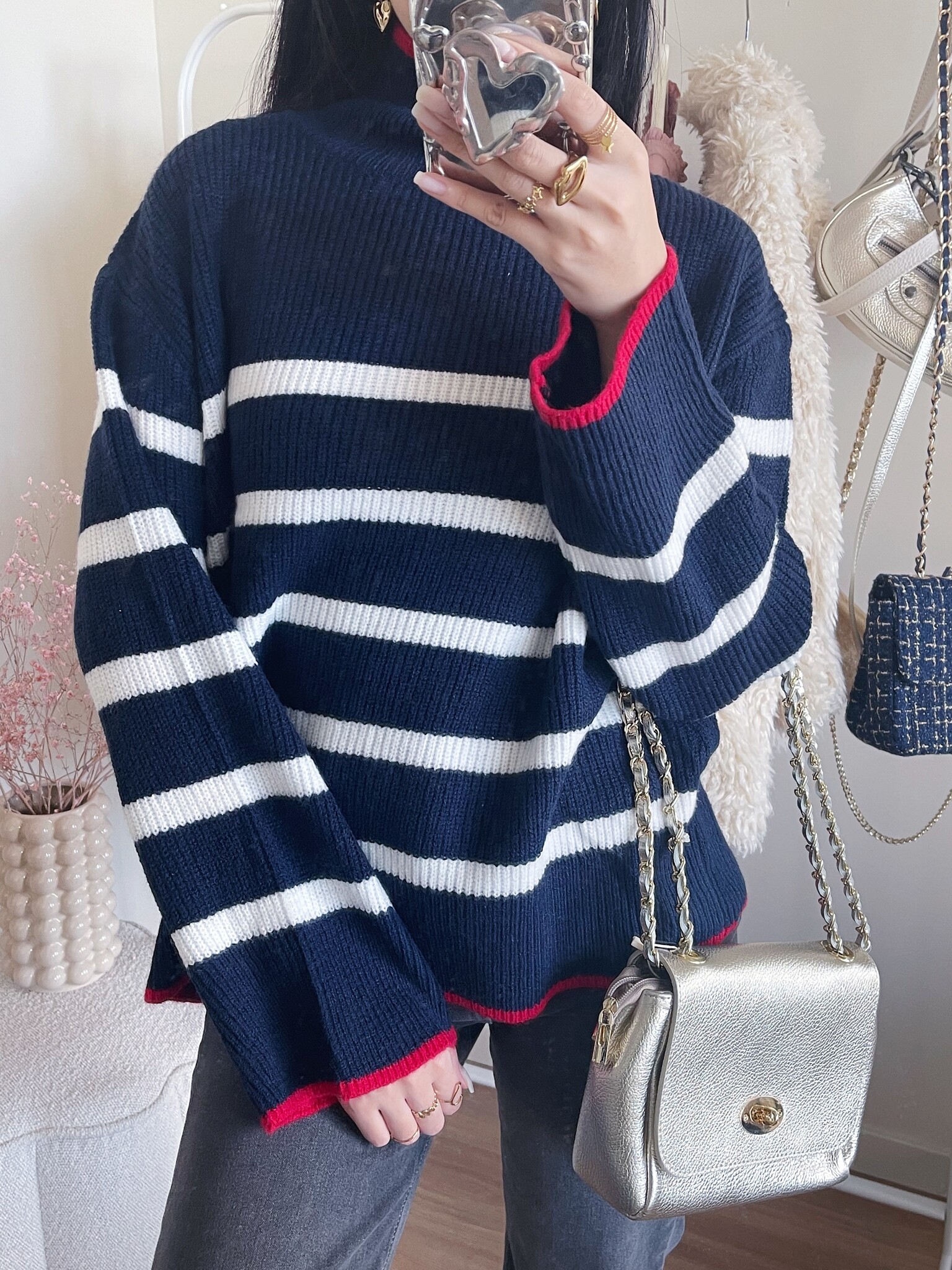 Celine Boat Neck Striped Sweater in Blue