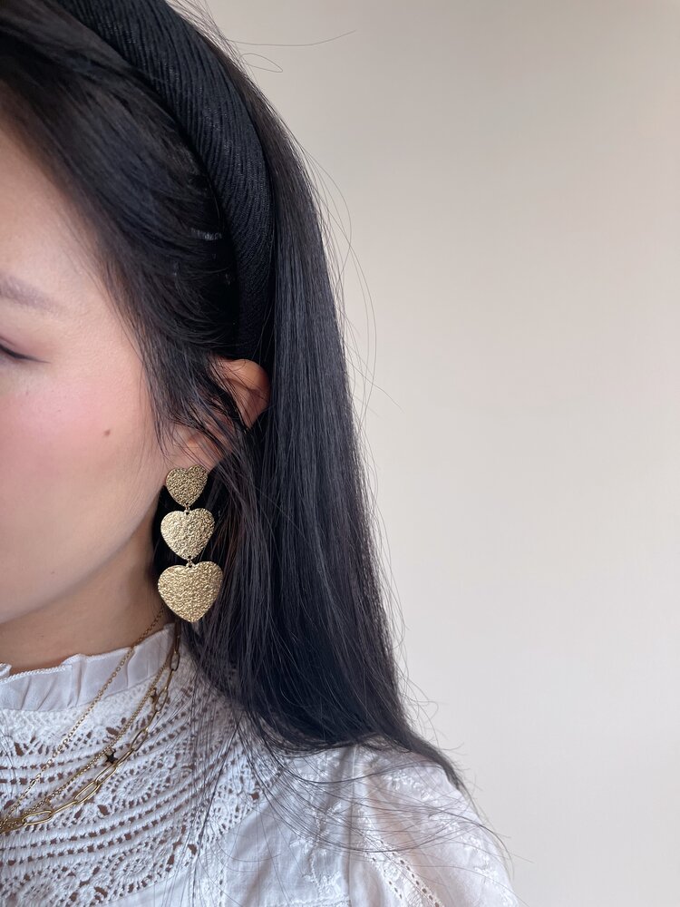 Gold Hammered Heart Statement Earrings