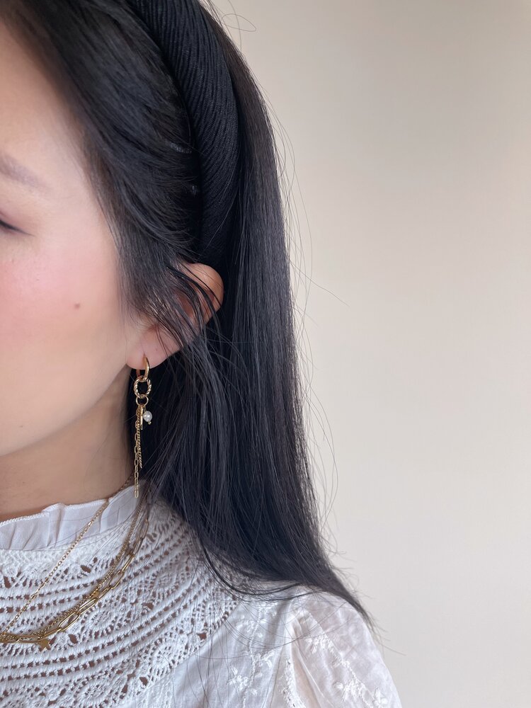 Gold Heart Pearl Dangle Party Earrings