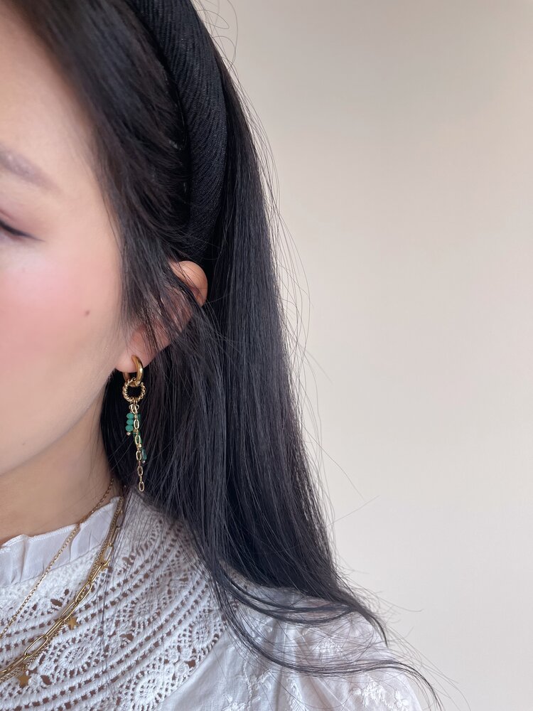 Gold Twist Circle Dangle Party Earrings / Green