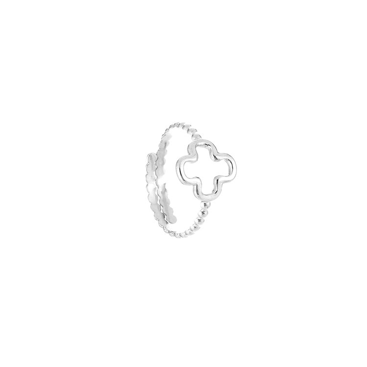 Silver Hollow Clover Ring