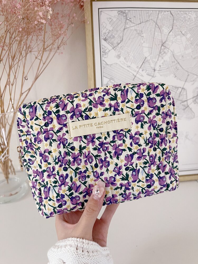 Marly Flower Toiletry Bag / White & Lilac (Medium)