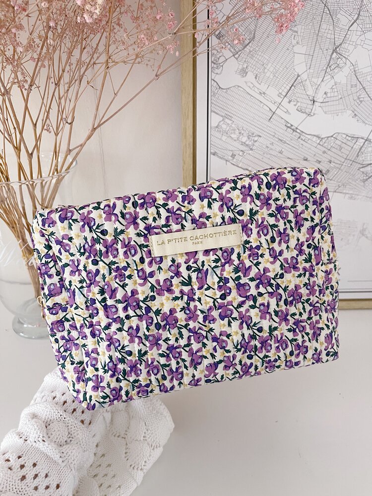 Marly Flower Toiletry Bag / White & Lilac (Large)