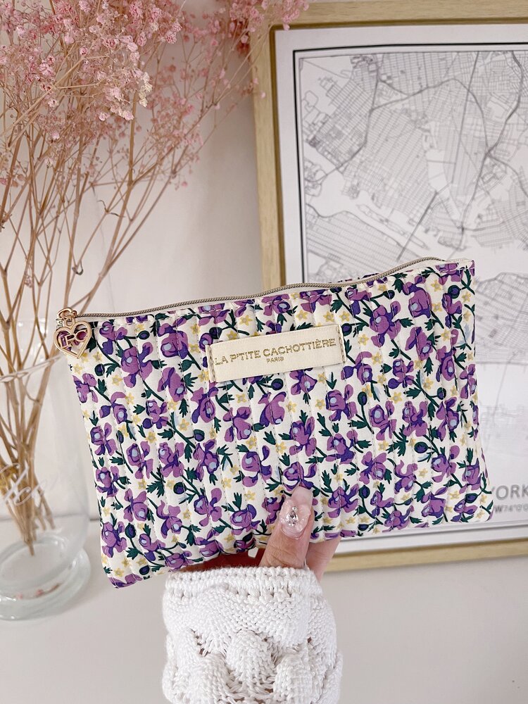 Lizzie Flower Pouch / White & Lilac