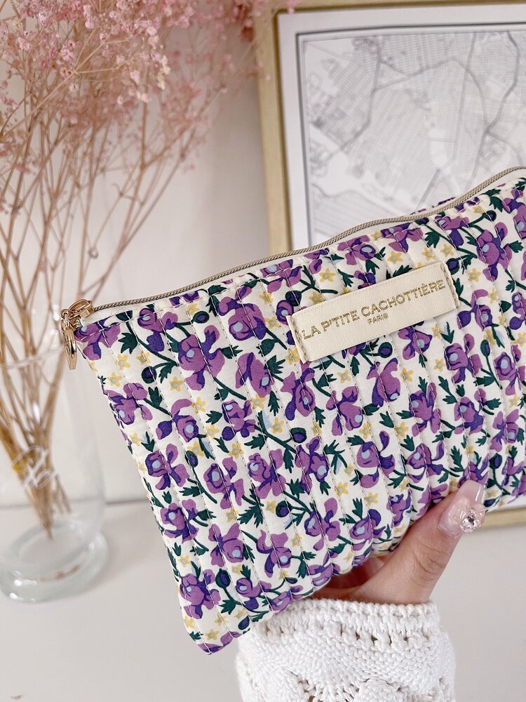Lizzie Flower Pouch / White & Lilac