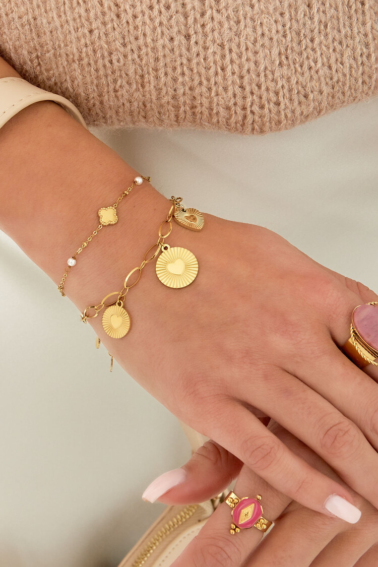Gold Clover Pearl Dots Bracelet