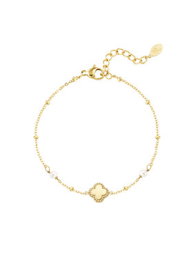 Gold Clover Pearl Dots Bracelet