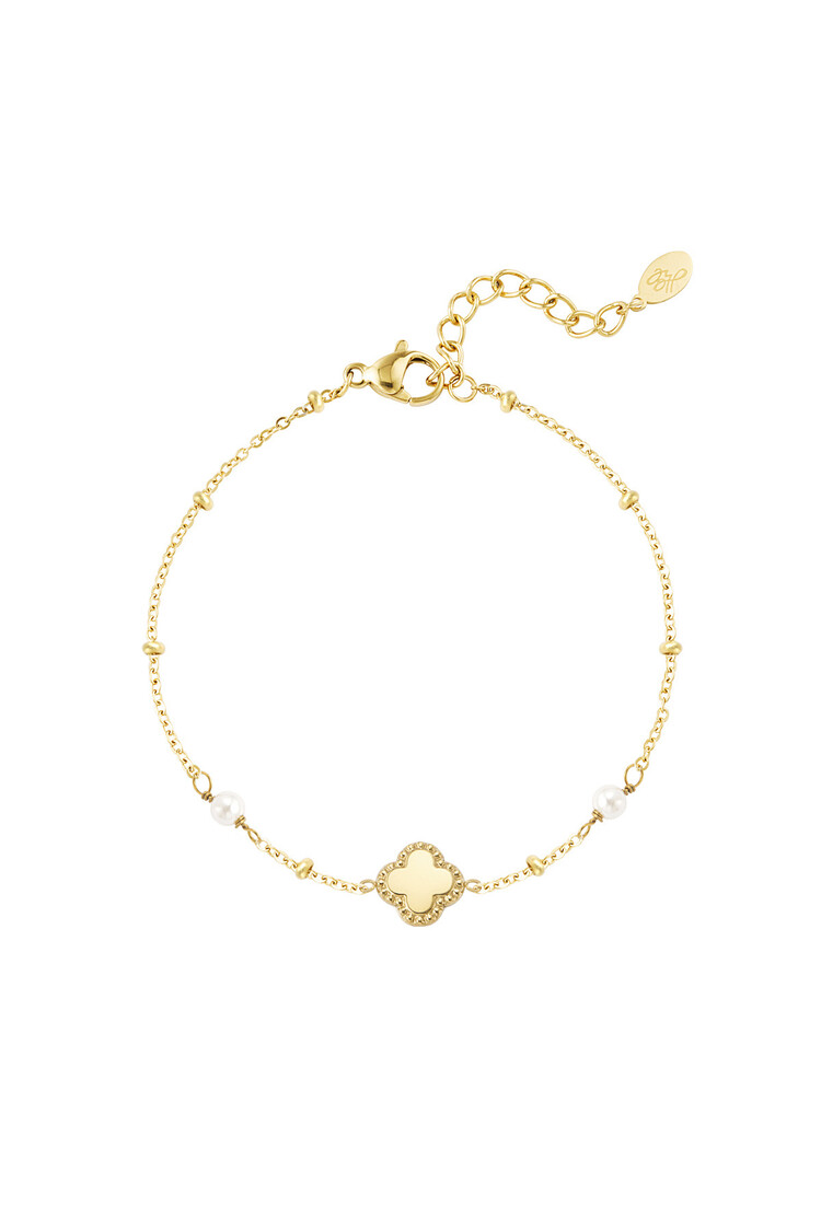 Gold Clover Pearl Dots Bracelet