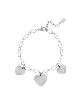 Silver Three Heart Coins Bracelet