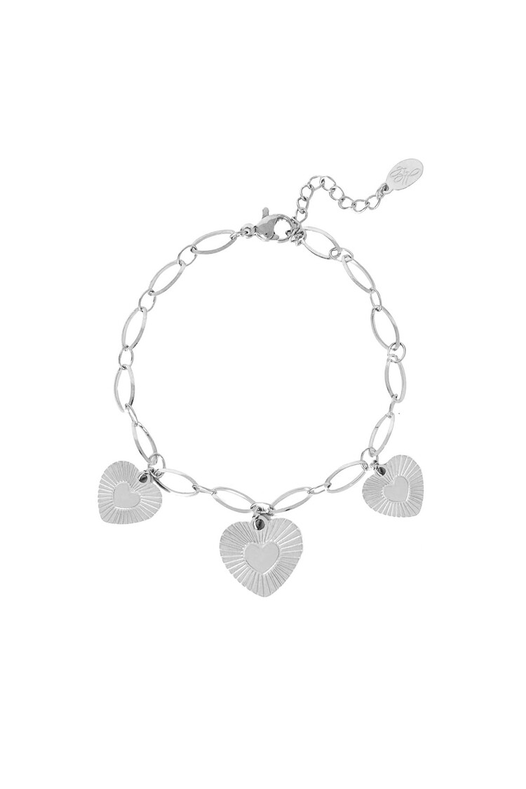 Silver Three Heart Coins Bracelet