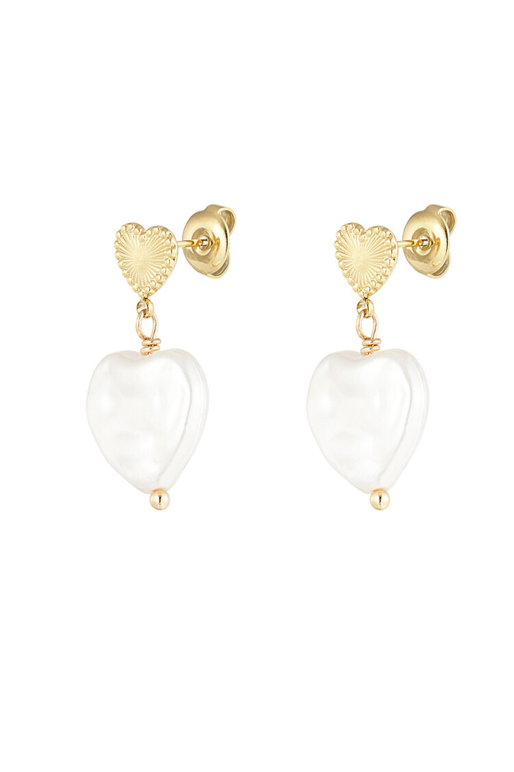 Gold Double Heart Pearl Earrings
