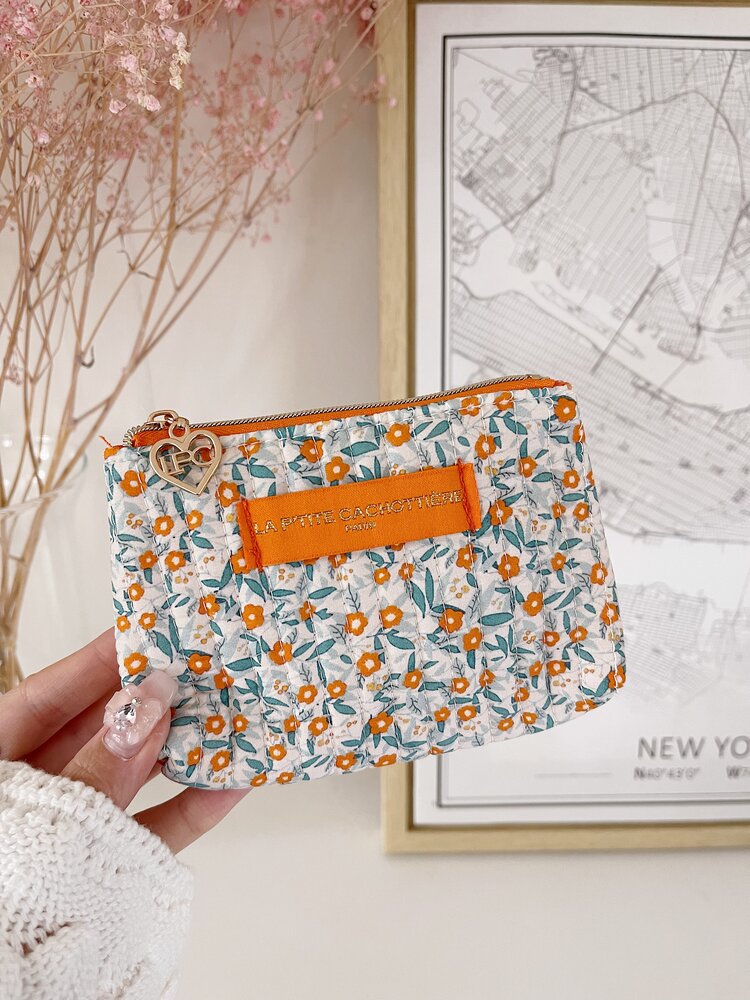 Ava Small Flower Wallet Pouch / Orange