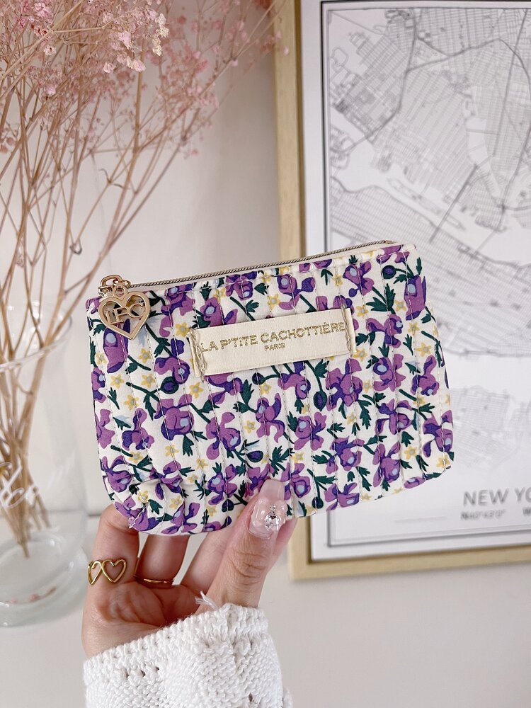 Ava Small Flower Wallet Pouch / White & Lilac