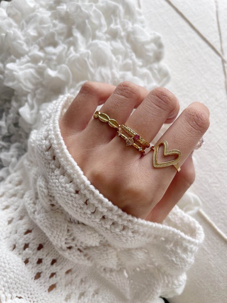 Gold Open Heart Dots Ring
